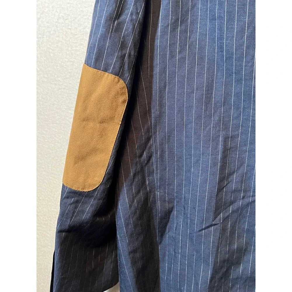 Alex Cannon Mens Pinstripe Wool Linen Blazer‎ Jacket Elbow Patches Size L/G